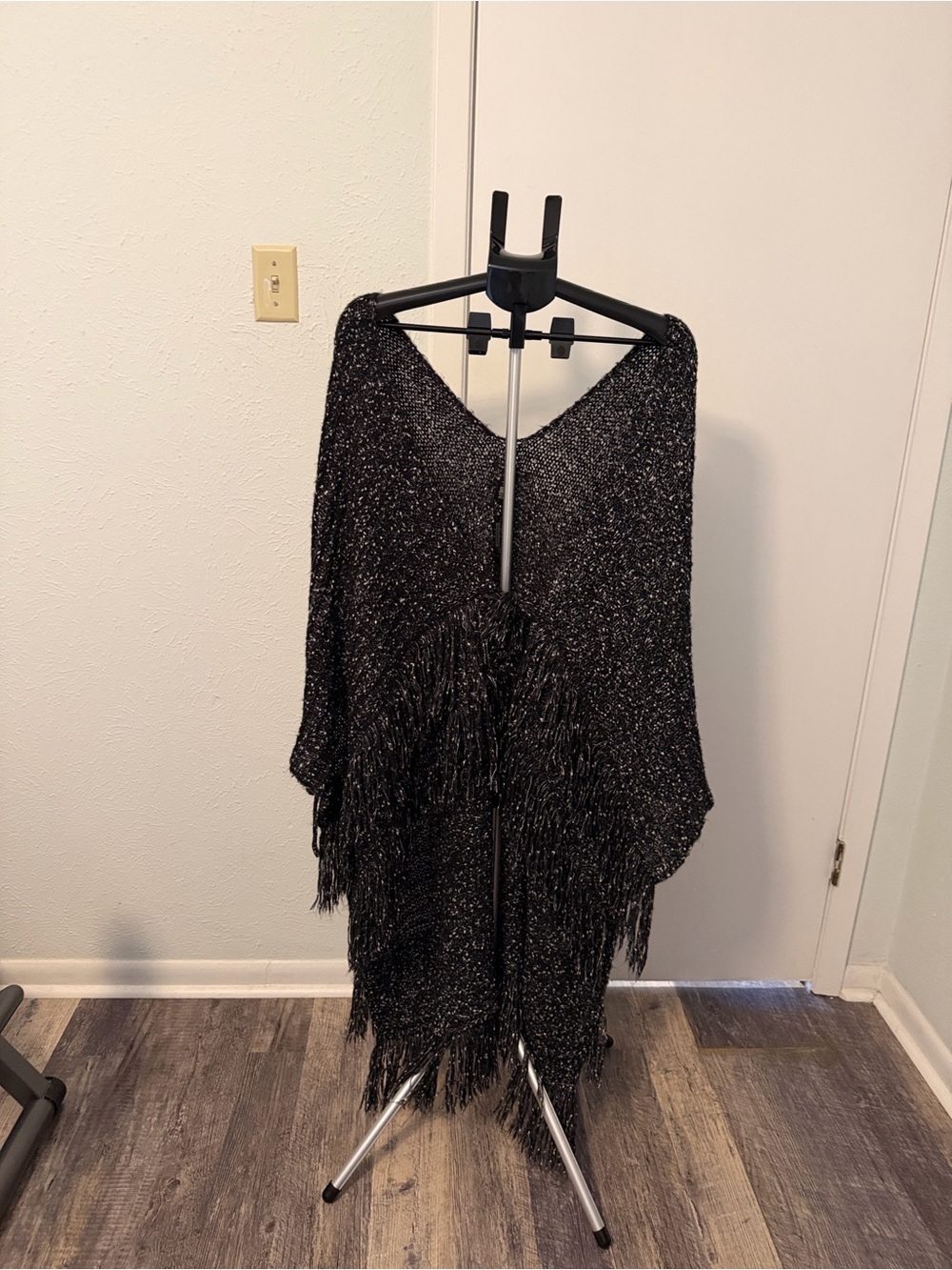 Love Metallic Black Fringe Poncho